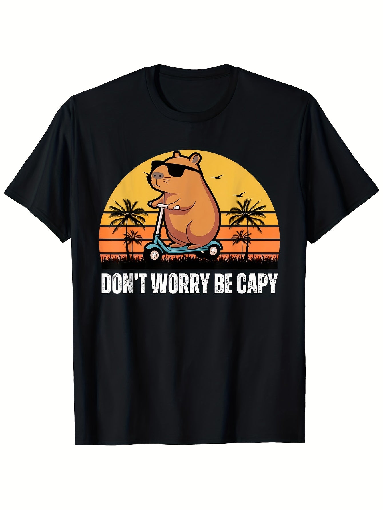 Dont Worry Be Capybara Print Short Sleeve Tee Summer Casual Crew Neck Top