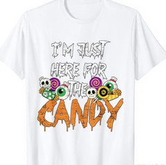 I'm Just Here for the Candy Halloween T-Shirt, Funny Candy Graphic Tee, Casual Short Sleeve Top for Men Women