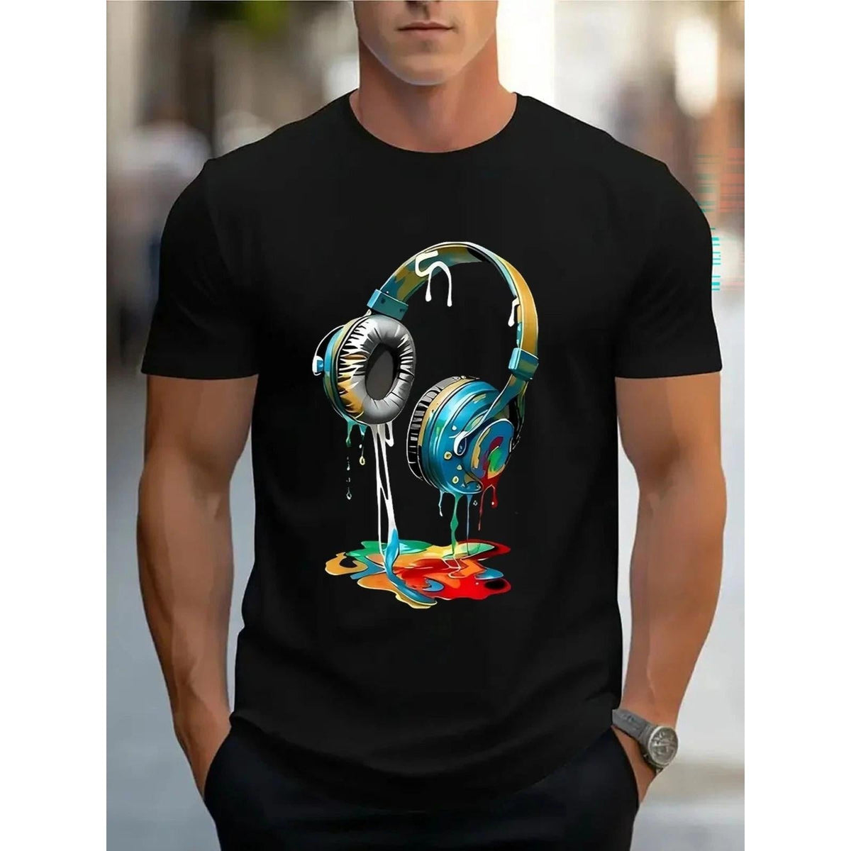 Colorful Dripping Headphones DJ Music Lover Graphic T-Shirt