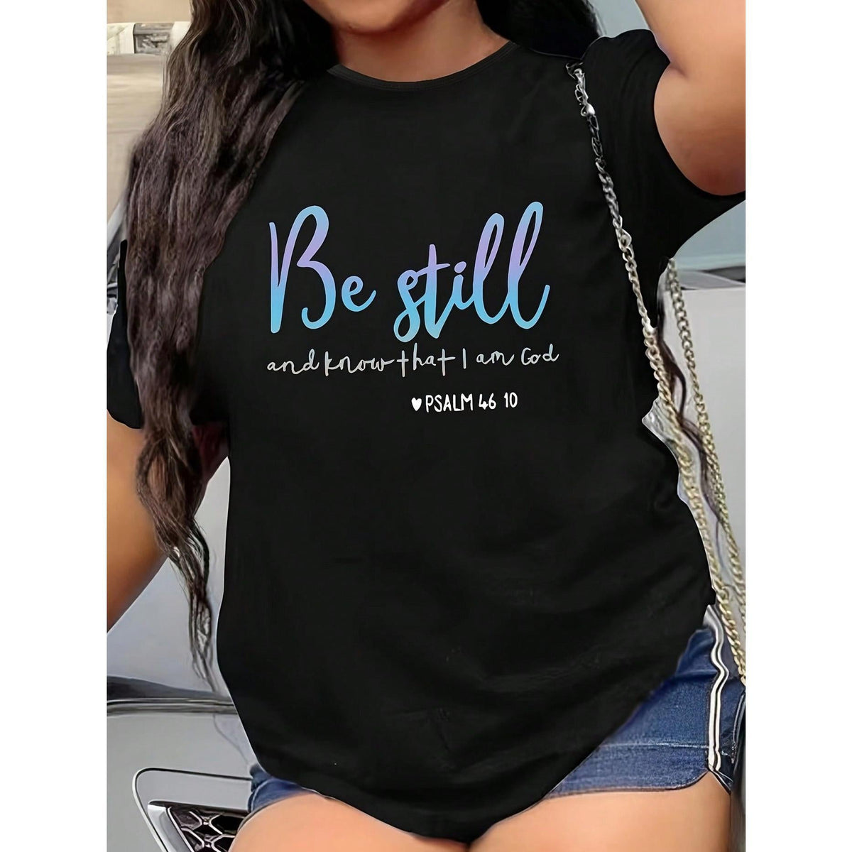 Women‘s Religious Inspirational T-Shirt | Black Cotton Graphic Tee, Crew Neck Regular Fit, Easter Thanksgiving Gift Top