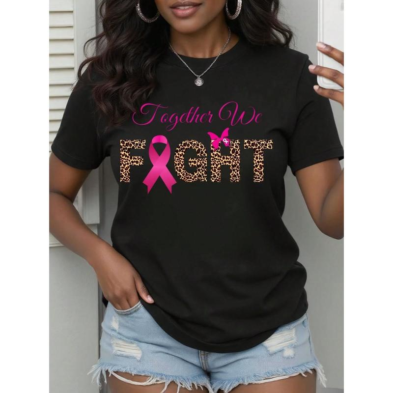100% Cotton Trendy T-Shirt - Geometric Print Breast Cancer Awareness Top