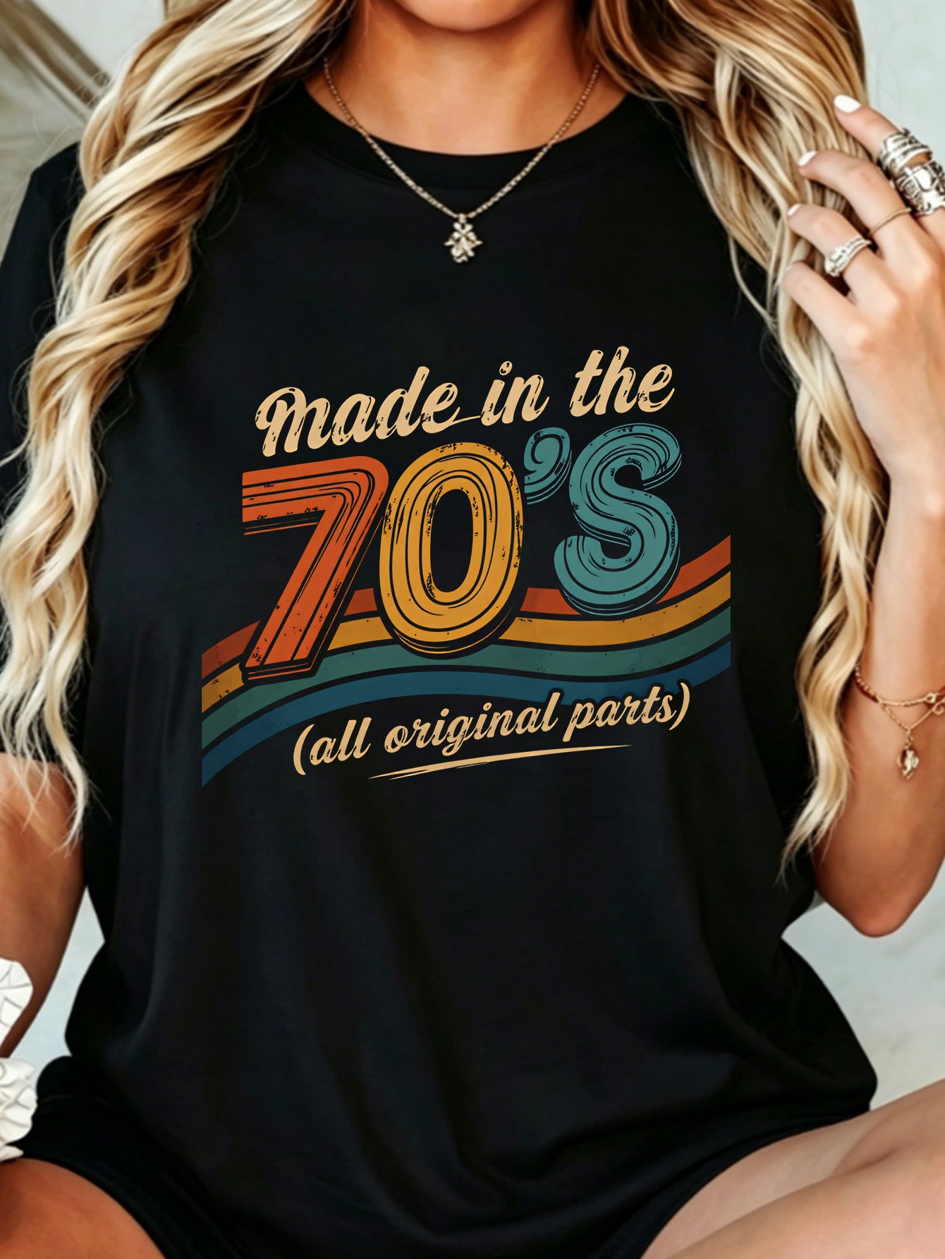 Unisex Retro 70s Colorful Print Short Sleeve Tee Streetwear Crew Neck Casual Top