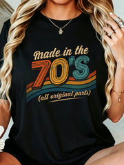 Unisex Retro 70s Colorful Print Short Sleeve Tee Streetwear Crew Neck Casual Top