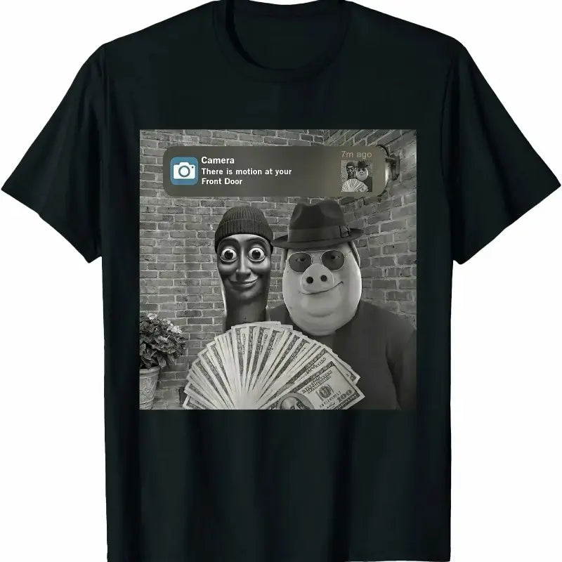 Holding Money People Graphic Crew Neck Tee Digital Print Loose Streetwear Short Sleeve