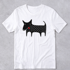 Black Dog Graphic T-Shirt, Kawaii Folk Art Animal Print Tee, Whimsical Funny Dog Lover Gift, Casual Crew Neck Short Sleeve Top