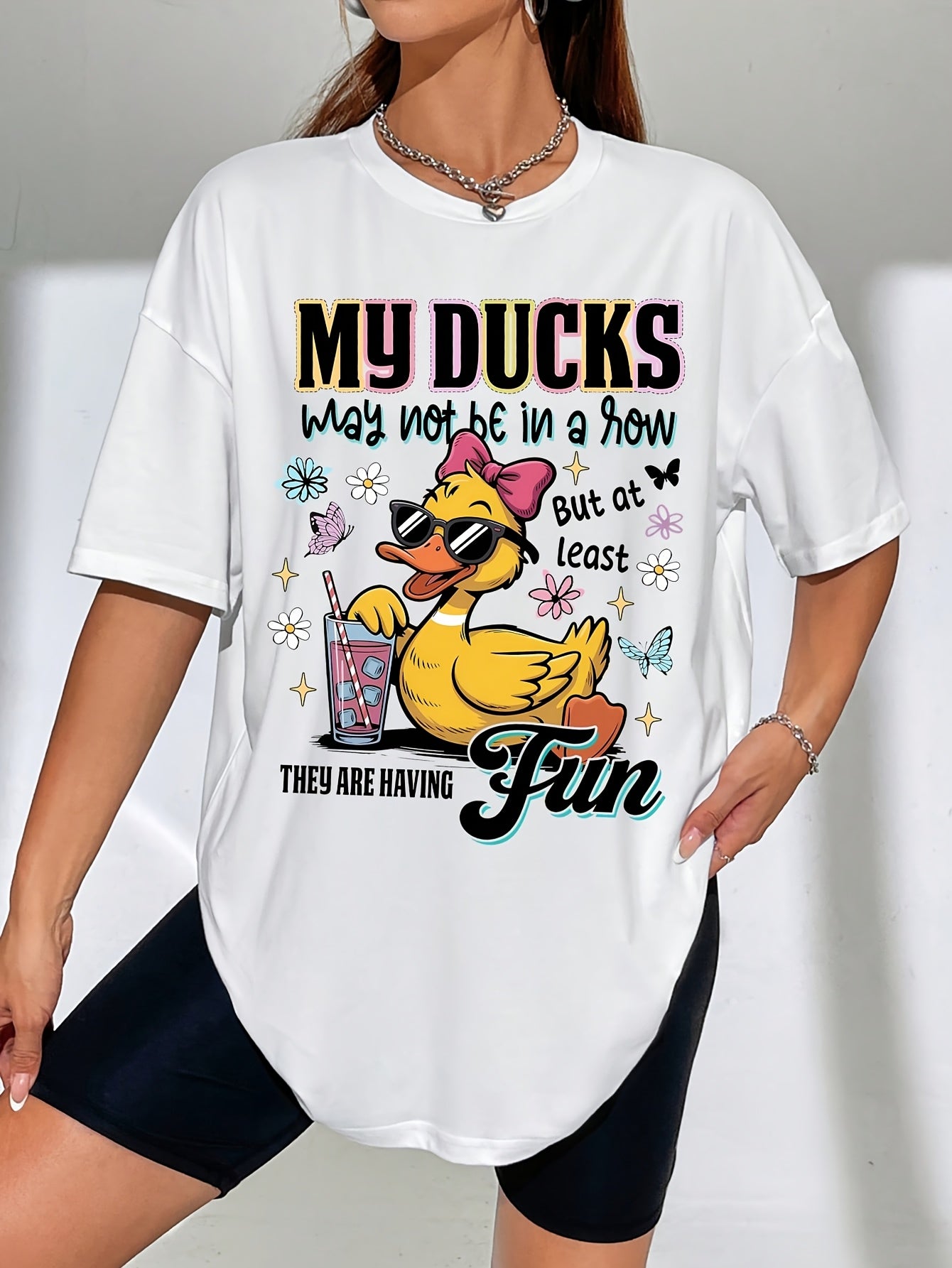 Summer Fun Duck No Queue Print Unisex Crew Neck T Shirt