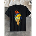 Women's Elegant Funny Tree Climbing Frogs Graphic T-shirt, 100% Cotton Unisex Casual Loose-Fitting Crew Neck Shortsleeve Top, Comfortable