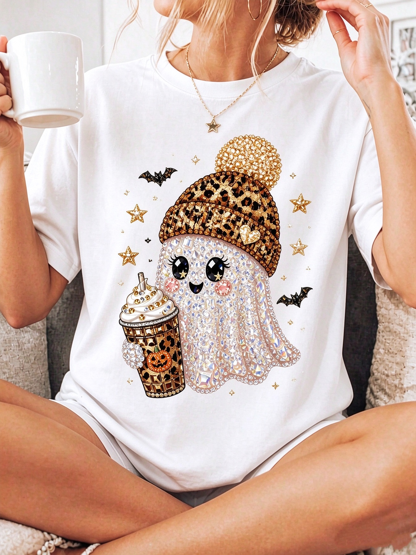 Plus Size Women Halloween Ghost Pumpkin Bow Jack O Lantern Print Crew Neck Short Sleeve Tee
