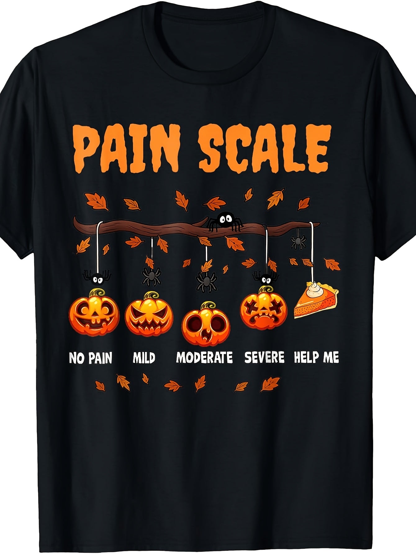 Funny Pain Scale Pumpkin Halloween Graphic Tee for Men Women, Cute Nurse Medical Humor Short Sleeve T-Shirt, Casual Crew Neck Top for Healthcare Worker Gift