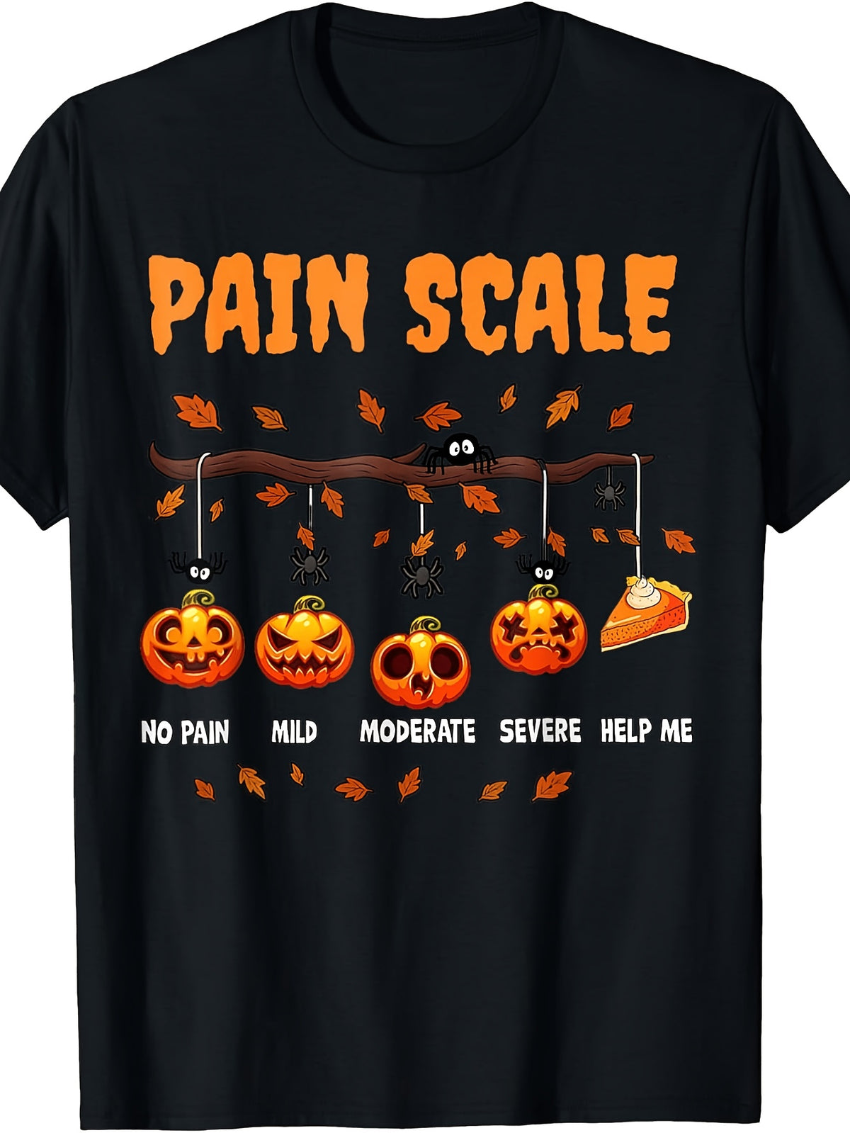 Funny Pain Scale Pumpkin Halloween Graphic Tee for Men Women, Cute Nurse Medical Humor Short Sleeve T-Shirt, Casual Crew Neck Top for Healthcare Worker Gift