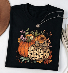 Floral Pumpkin T-Shirt, Pumpkin Season Shirt, Fall Lover Gift, Women's Casual Autumn Graphic Tee, Halloween And Thanksgiving Top