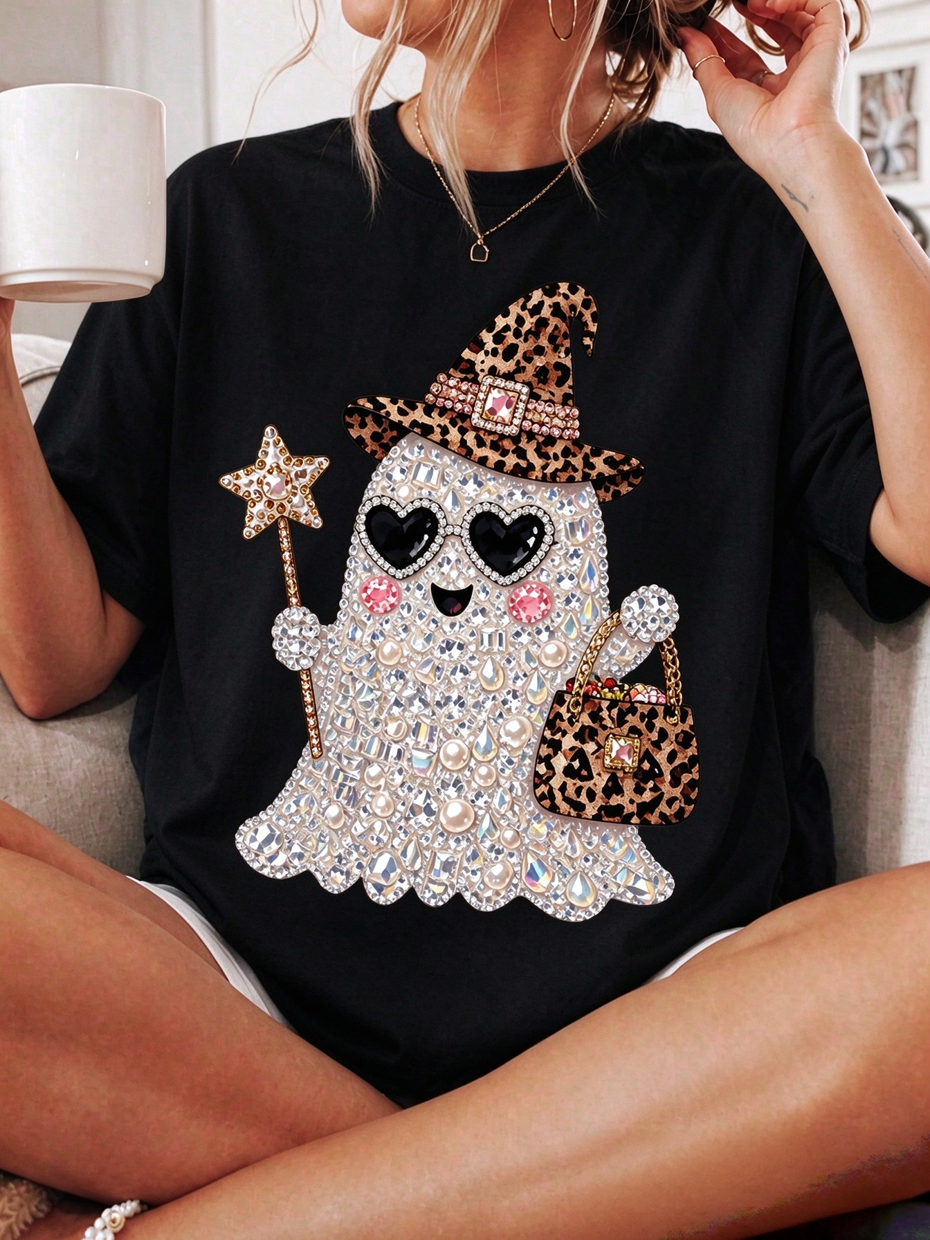 Plus Size Women Halloween Ghost Pumpkin Bow Jack O Lantern Print Crew Neck Short Sleeve Tee