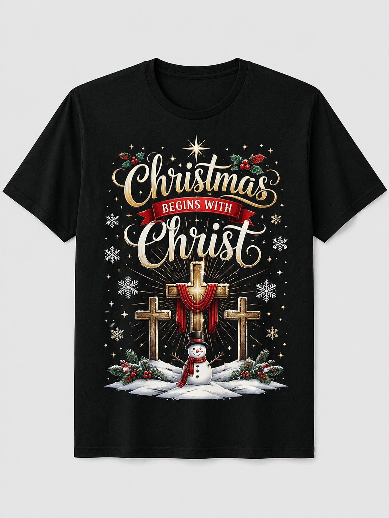 Men'S Christmas T-Shirt with Santa Claus Cross Design