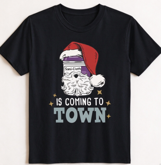 Funny Nurse Christmas T-Shirt, Santa Hat Medical Mask Nurse Graphic Tee, Holiday Gift ， Casual Crew Neck Short Sleeve Top