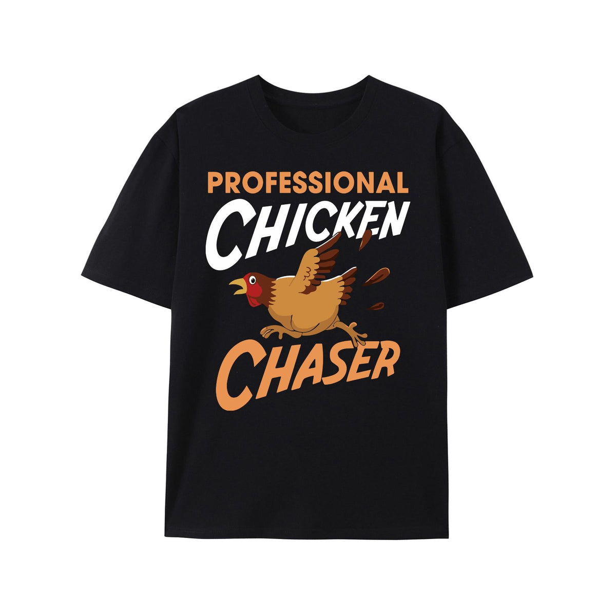 Men'S Stylish Black Short-Sleeve Shirt Featuring a 'Professional Chicken Chaser' Graphic Print
