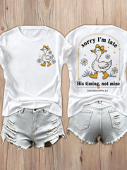 Women Sorry I'm Late Duck Daisy Graphic T-Shirt, Religious Faith Fall Short Sleeve Casual Tee
