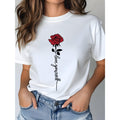 Red Rose Graphic Print T-Shirt For Women Casual Short Sleeve Tee 1 Pcs 100% Heavy Cotton - Comfortable Crew Neck, Soft Adorable Tees Tops