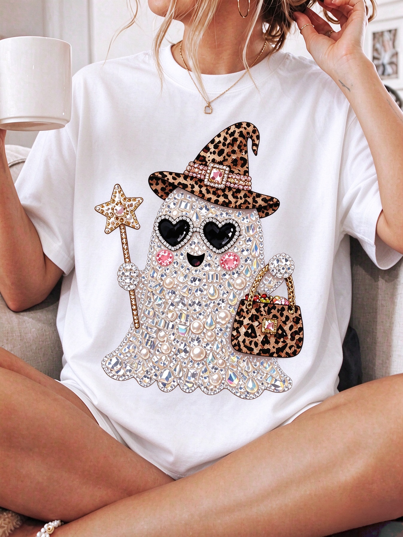 Plus Size Women Halloween Ghost Pumpkin Bow Jack O Lantern Print Crew Neck Short Sleeve Tee