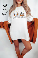 Cute Ghost Dog Halloween T-Shirt, Spooky Season Dog Lover Graphic Tee, Casual Crew Neck Short Sleeve Fall Top for Women