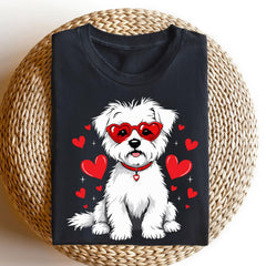 Women's Westie Dog Heart Sunglasses Graphic Crew Neck Short Sleeve T-Shirt, Cute Pet Lover Casual Tee