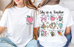 Christian Teacher T-Shirt, “She is A Teacher” Inspirational Religious Faith Graphic Tee for Women, Short Sleeve Crew Neck Casual Top