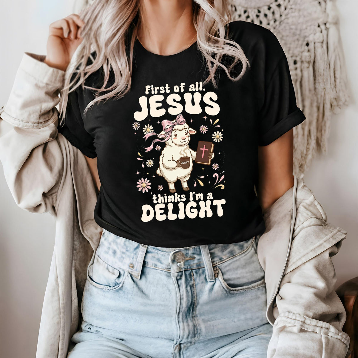 Jesus Thinks I'm A Delight Shirt, Funny Christian Lamb Tee, Sarcastic Religious Humor T-Shirt,Cute Lamb Graphic Short Sleeve Top