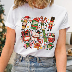 Christmas Teacher T-Shirt, Xmas School Doodle Tee, Merry Christmas Teacher Gift, Cute Holiday Top, Winter School Gift, School Supplies Tee