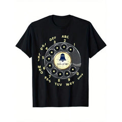 Vintage Dial Phone Graphic T-Shirt, Retro Rotary Telephone Bell Print, Old School Telephone Number Design, Unisex Short Sleeve Crew Neck Tee