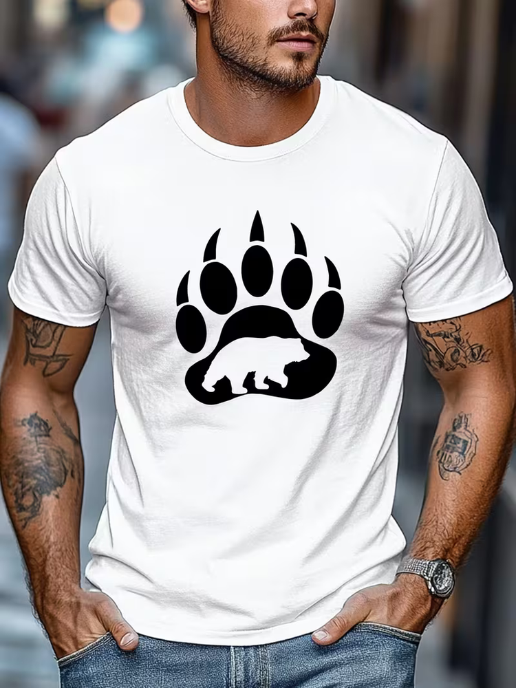 Men's Bear Paw T-Shirt Casual Summer Crew Neck Short Sleeve Graphic Tee Top