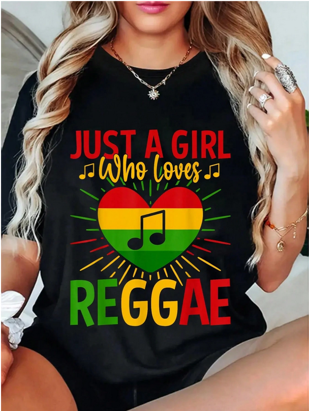 Women's Reggae Rasta Graphic T-Shirt 100% Cotton Jamaican Music Casual Tee Top