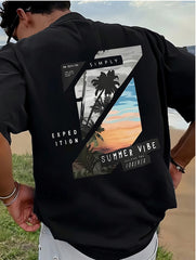 Men's Beach T Shirt Summer Casual Graphic Tee Loose Fit Short Sleeve Vacation
