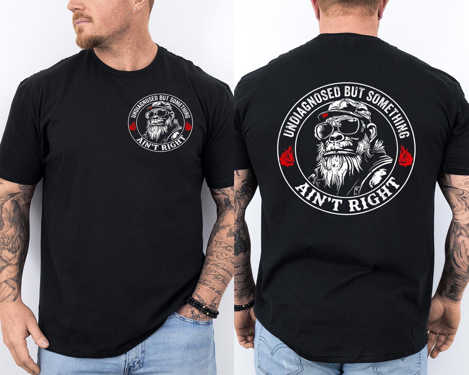 Undiagnosed But Something Ain't Right Funny Monkey Saying Front & Back T-Shirt