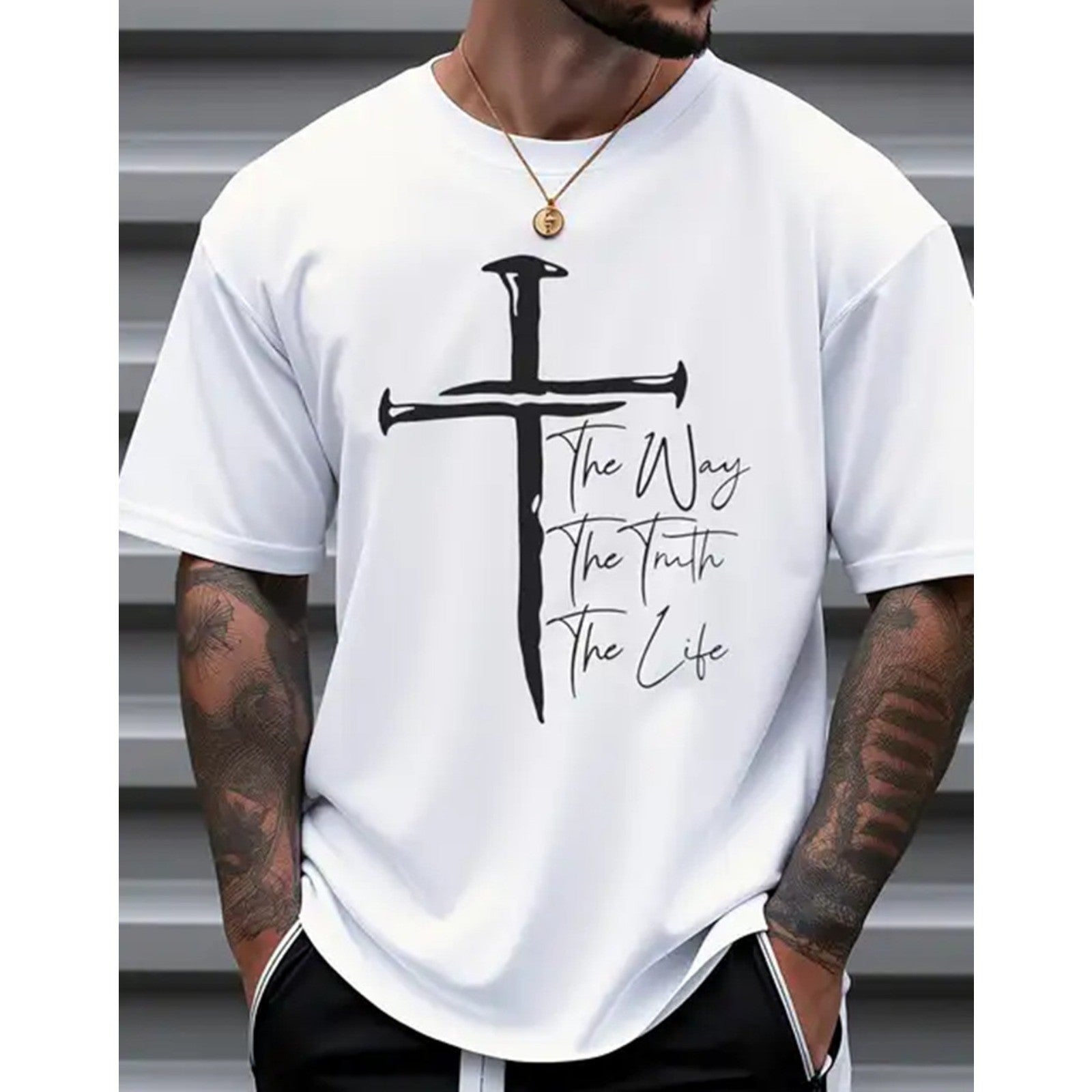 Men's Christian Faith Graphic T-Shirt "The Way The Truth The Life" Cross Tee