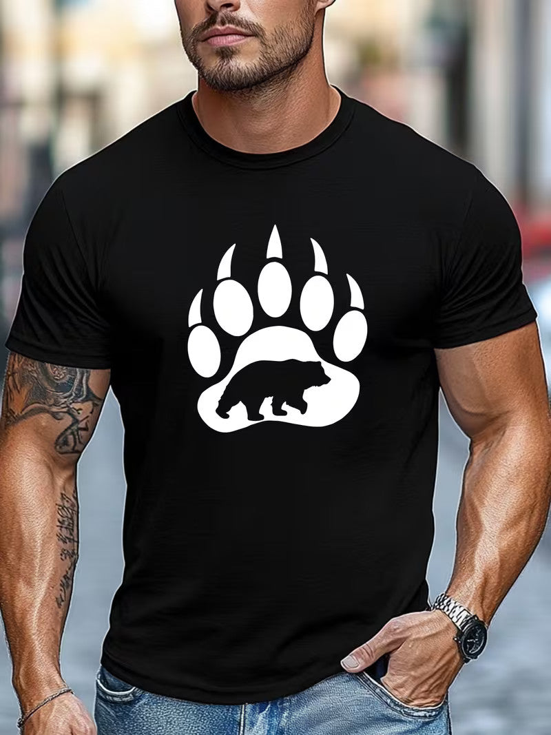 Men's Bear Paw T-Shirt Casual Summer Crew Neck Short Sleeve Graphic Tee Top
