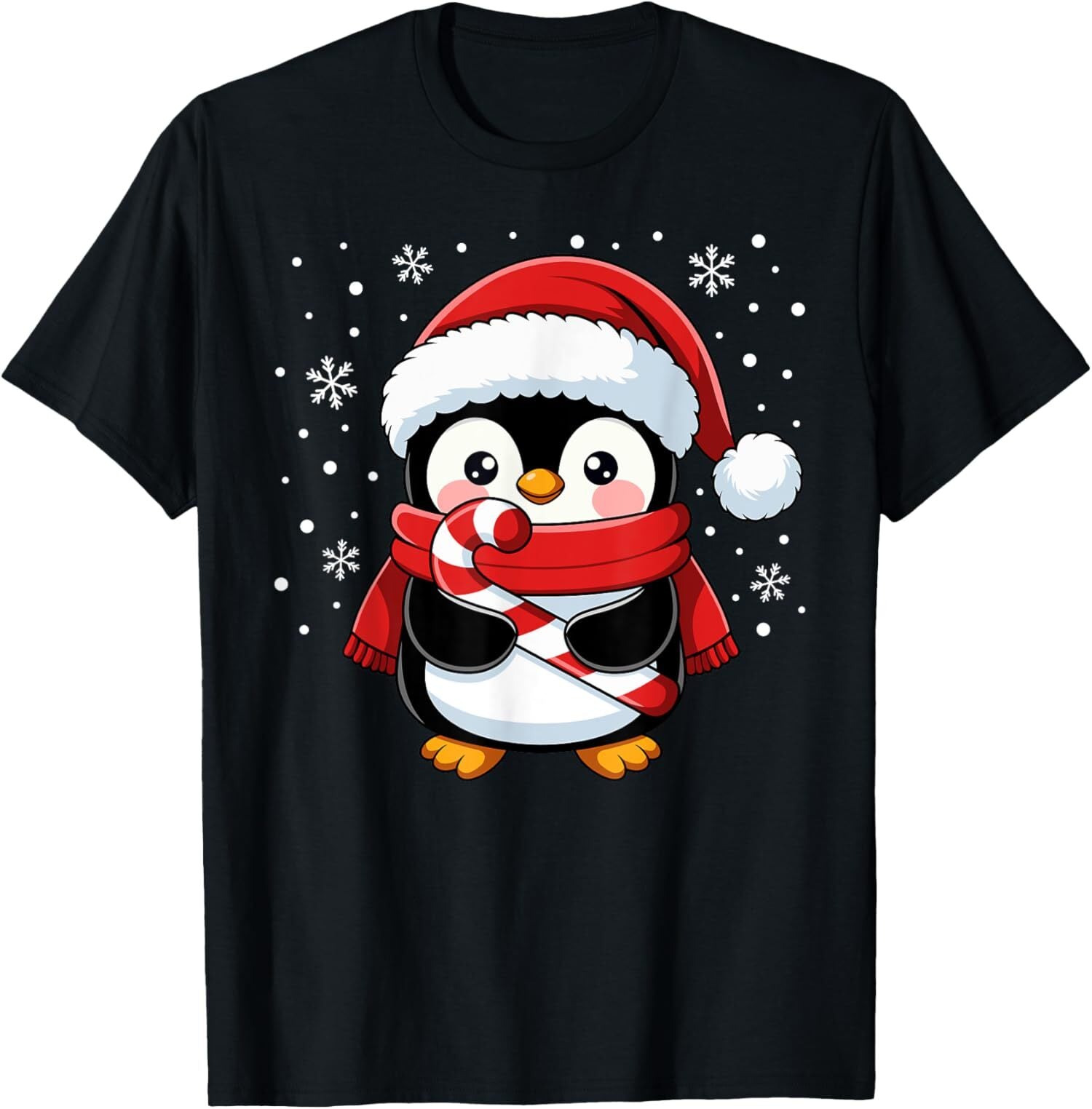 Penguin Christmas Candy Cane Snow Xmas Gift Unisex T-Shirt