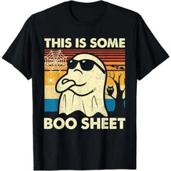 This Is Some Boo Sheet Halloween T-Shirt, Men's Retro Ghost Graphic Tee, Funny Spooky Season Crew Neck Short Sleeve Top, Halloween Party Casual Wear