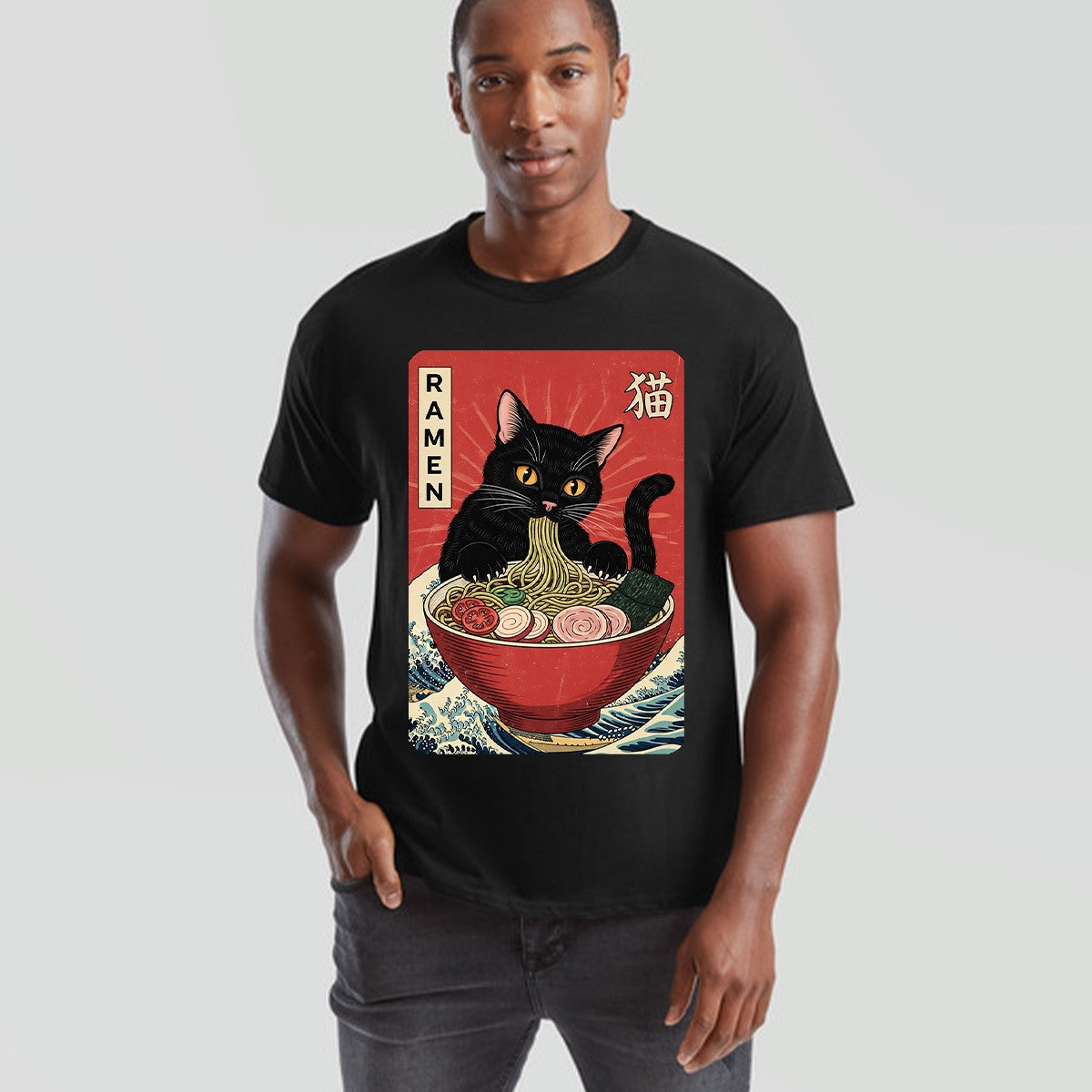 Ramen Cat Japanese Food Mens T-Shirt Womens Tee Graphic Unisex Tee