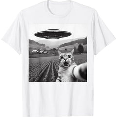 Cat Selfie With Alien UFO Funny Cat Gifts For Men Women Kid T-Shirt