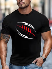 Men's Rugby Print T Shirt Casual Sports Tee Summer Short Sleeve Crew Neck Top