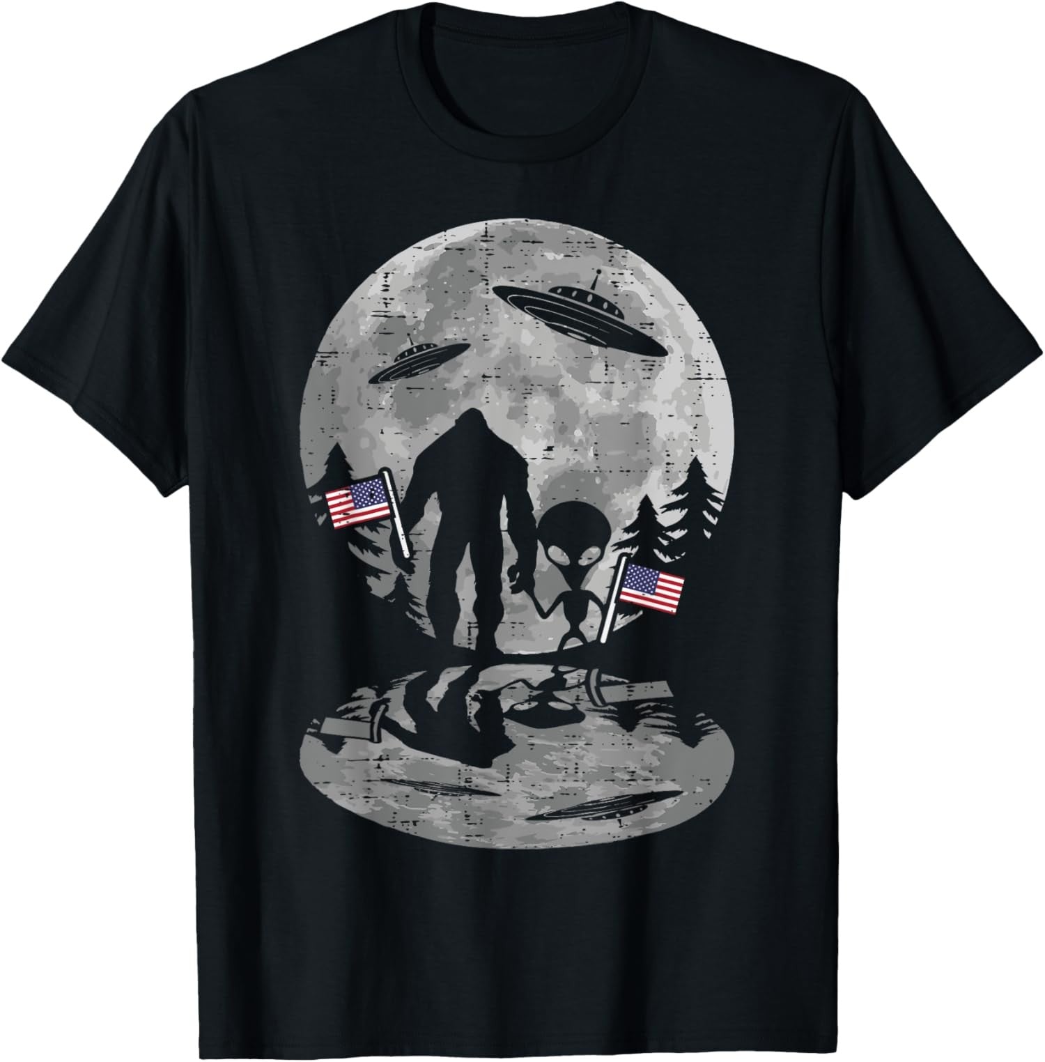 Funny Bigfoot Alien UFO 4th of July Patriotic Shirt f Unisex T-Shirt