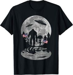 Funny Bigfoot Alien UFO 4th of July Patriotic Shirt f Unisex T-Shirt