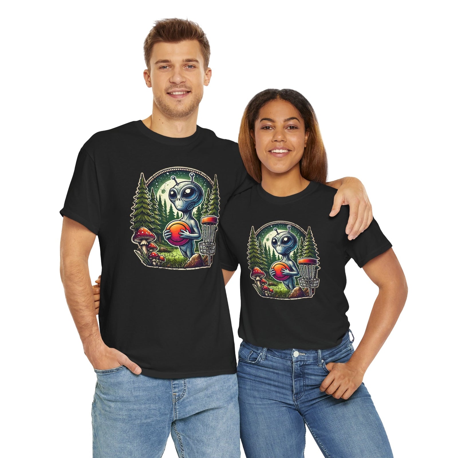 Disc Golf Graphic T Shirt Alien Forest Mushroom Vintage Short Sleeve Tee