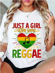 Women's Reggae Rasta Graphic T-Shirt 100% Cotton Jamaican Music Casual Tee Top