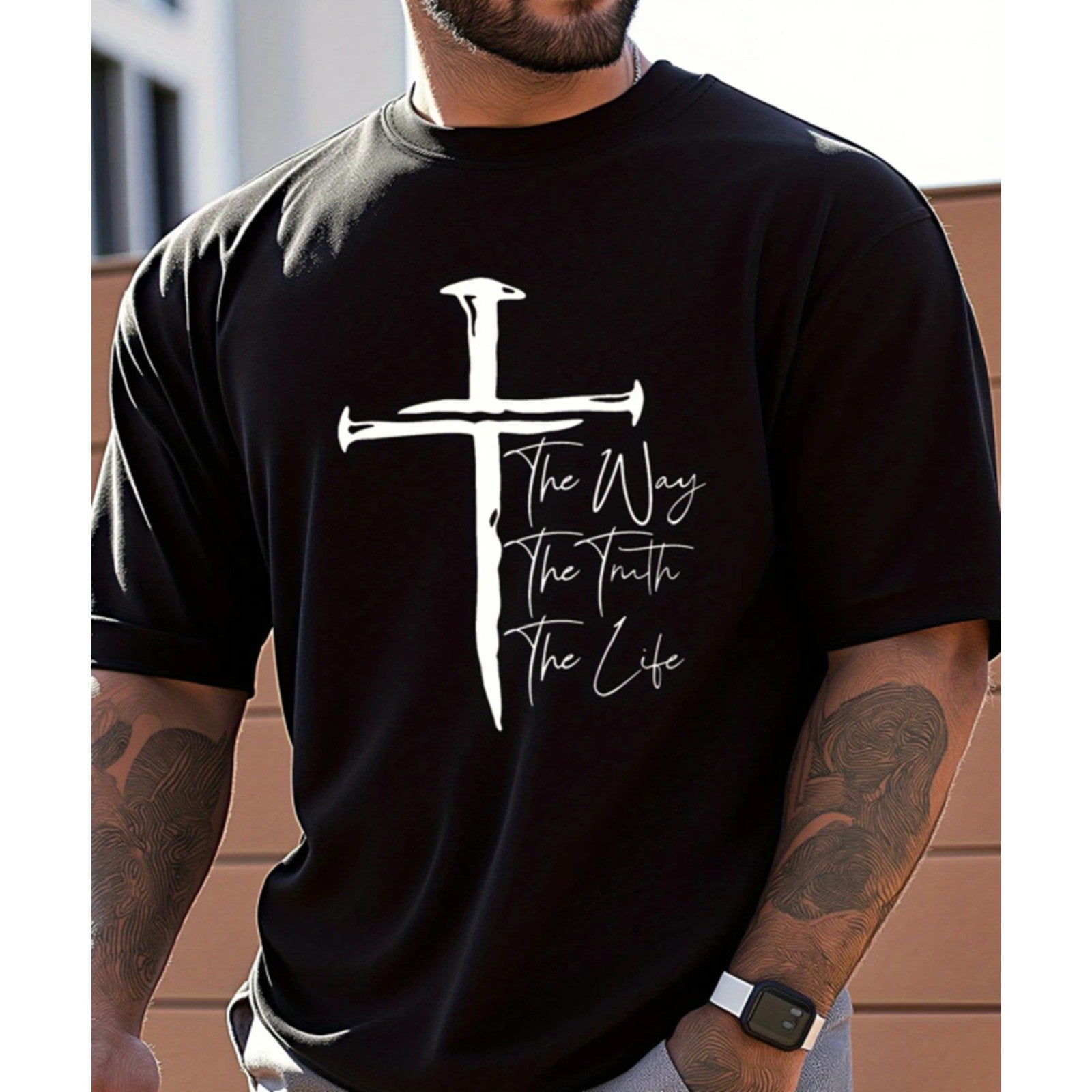 Men's Christian Faith Graphic T-Shirt "The Way The Truth The Life" Cross Tee