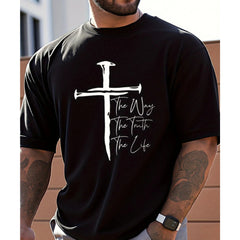 Men's Christian Faith Graphic T-Shirt "The Way The Truth The Life" Cross Tee